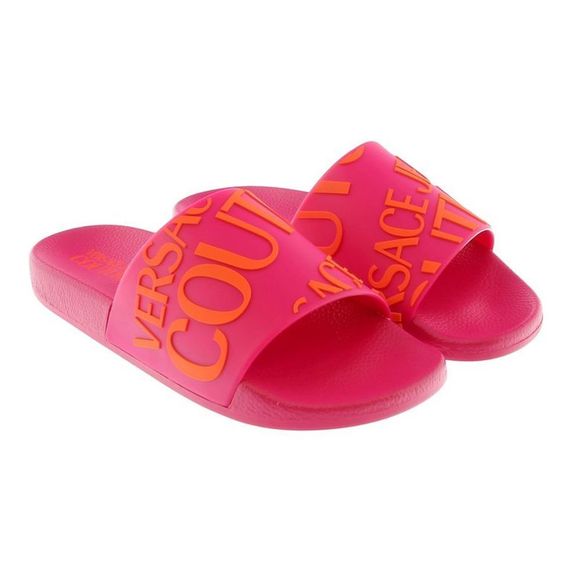 Versace Jeans Collection Shoes - Versace Jeans Couture Fushia Orange Signature Pool Slide